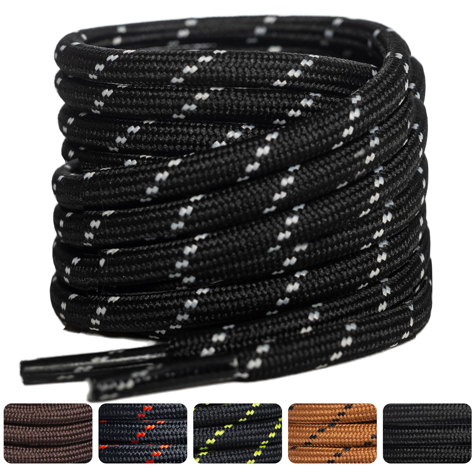 2 Pairs Round Laces for Boots, 4.5 mm Diameter Reinforced and Durable Laces for 