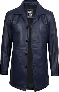 Real Lambskin Leather Car Coat Mid Length Long Jackets For Men