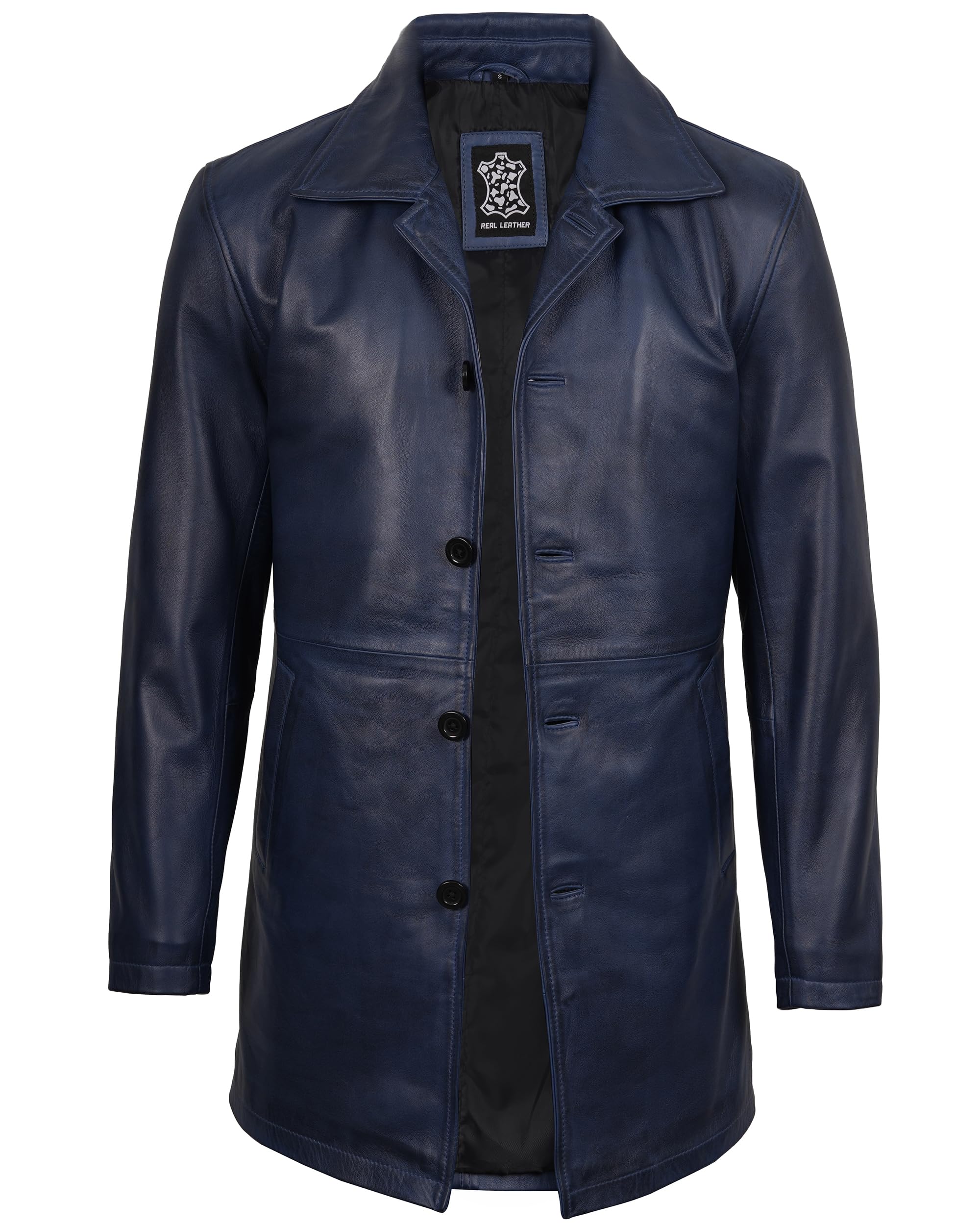 Real Lambskin Leather Car Coat Mid Length Long Jackets For Men