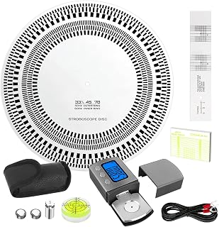 6PCS Turntable Cartridge Alignment Kit,Including Digital Turntable Stylus Force Scale Gauge,Calibration Plate,Cartridge Alignment Protractor,Vertical Tracking Angle Block,5ft Turntable Ground Wire