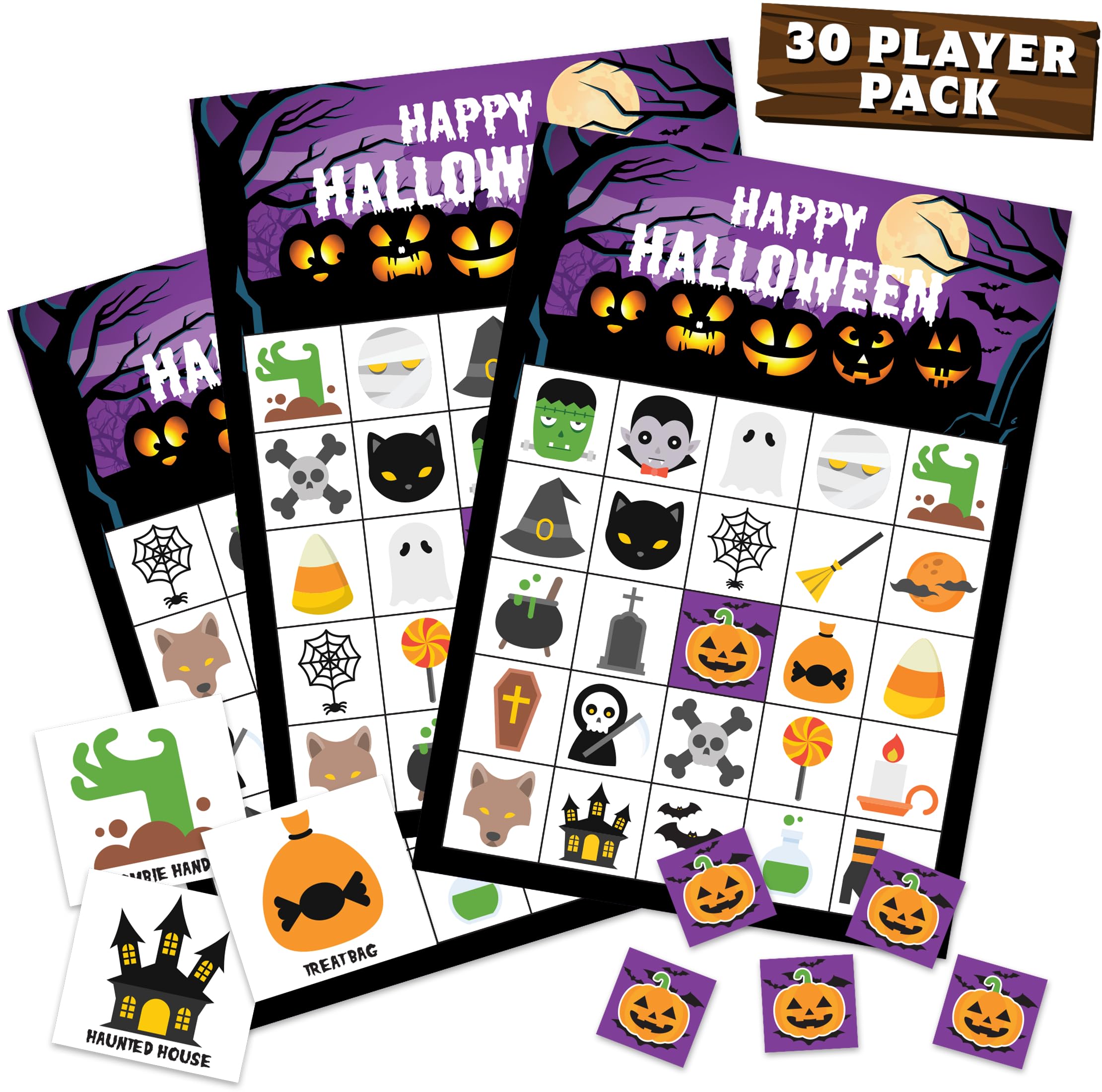 Halloween Games For Kids Party - Halloween Bingo Game for Up to 30 Players | Reu