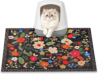 Cat Litter Mat, 60 x 40cm Box Rug, Traps 100% Litter, Non-Slip Kitty Litter Trapping mats, Small Cute mat, Easy Clean for Scatter Control, Bohe cat Food mat, Urine Waterproof