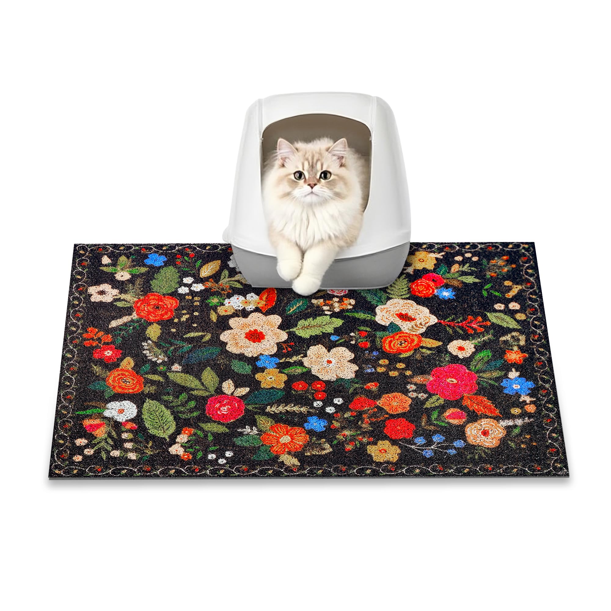 Cat Litter Mat, 60 x 40cm Box Rug, Traps 100% Litter, Non-Slip Kitty Litter Trap