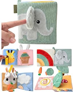 Toodly Soft Baby Book with Mirror - Crinkle Cloth Sensory Book, 0-18 Months | Touch and feel textures, peek-a-boo flaps, machine washable polyester, tummy time and travel toy, animal themes, gift