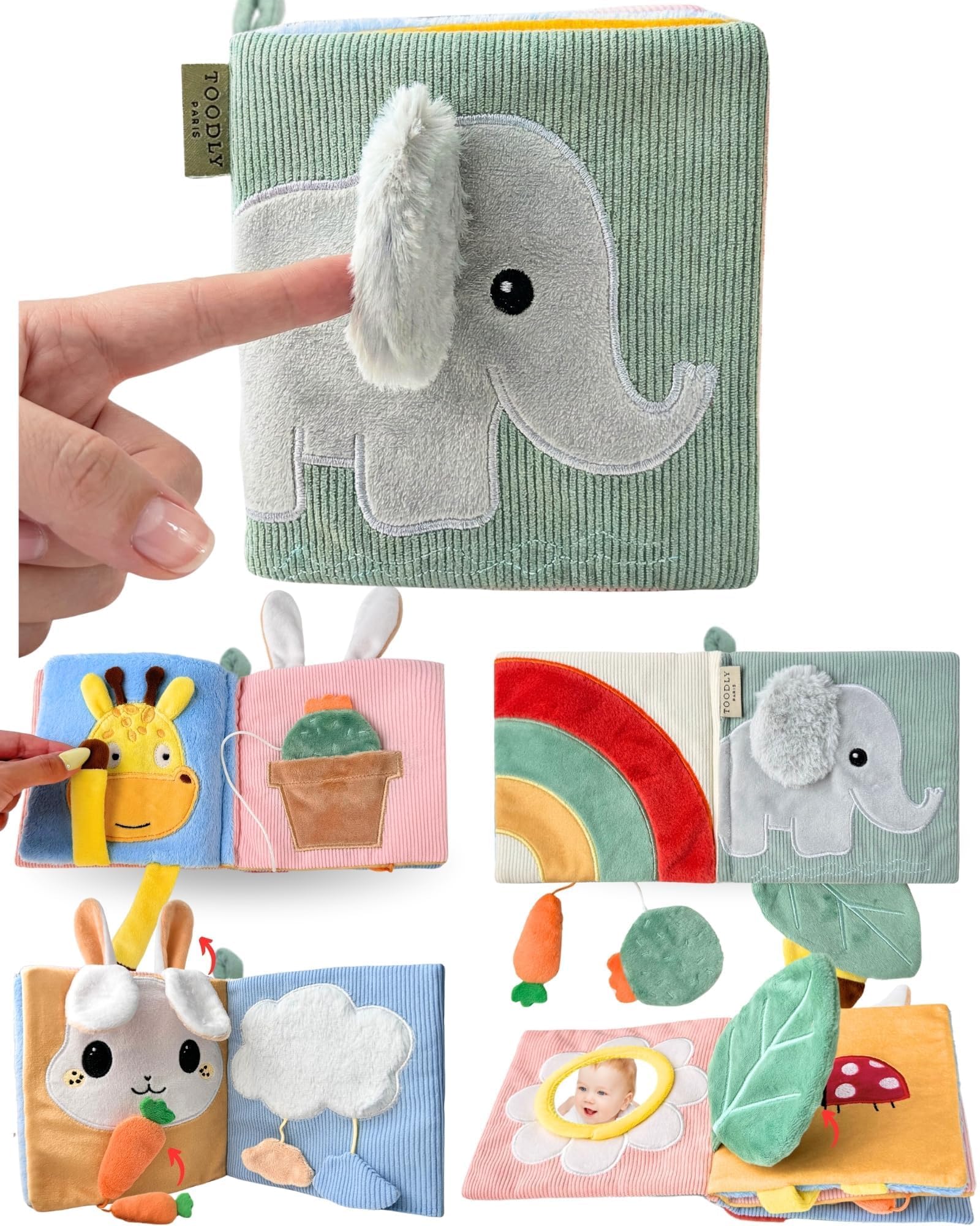 Toodly Soft Baby Book with Mirror - Crinkle Cloth Sensory Book, 0-18 Months | To