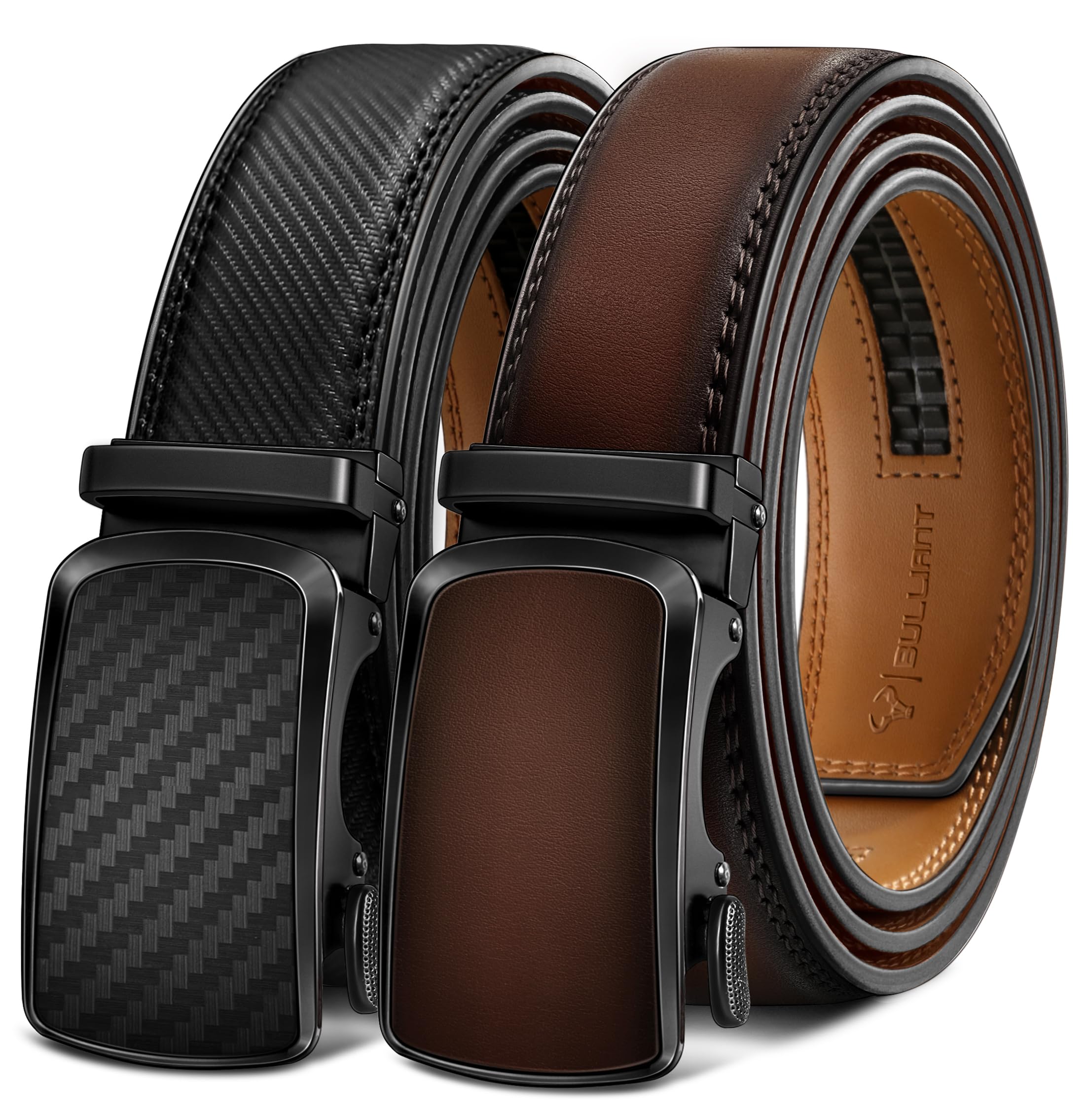BULLIANT Men's Leather Belt Ratchet 35 mm, Size Adjusted