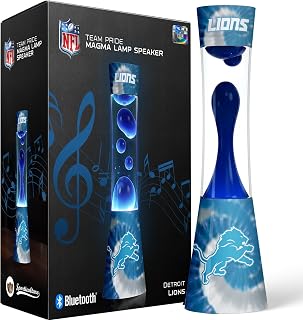 Sporticulture NFL Detroit Lions Tie-Dye Magma Lamp Bluetooth Speaker | Officially licensed football relaxing motion liquid night light for bedrooms, offices, game rooms, and fan caves | 16.5 in