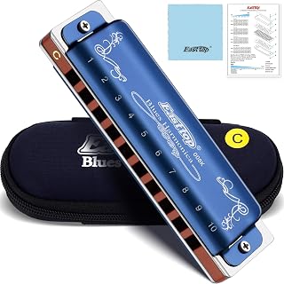 East Top Harmonica in C,10 Holes Mouth Organ Diatonic Harmonica C Key with Blue Case, T008K Standard Harmonicas For Adults, professionals, beginners and students