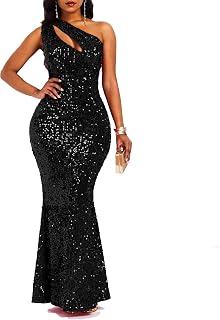 VERWIN Sequins Fashion Sleeveless Oblique Collar Mermaid Women's Maxi Dress Bodycon Dress Party Dress