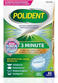 Polident 3 Minute Antibacterial Retainer Cleaner Tablets, 60 Count | Kills 99.9% of odor-causing bacteria in 3 minutes, HSA And FSA Eligible, Retainer, Aligner, Night Guard Cleaning Tablets