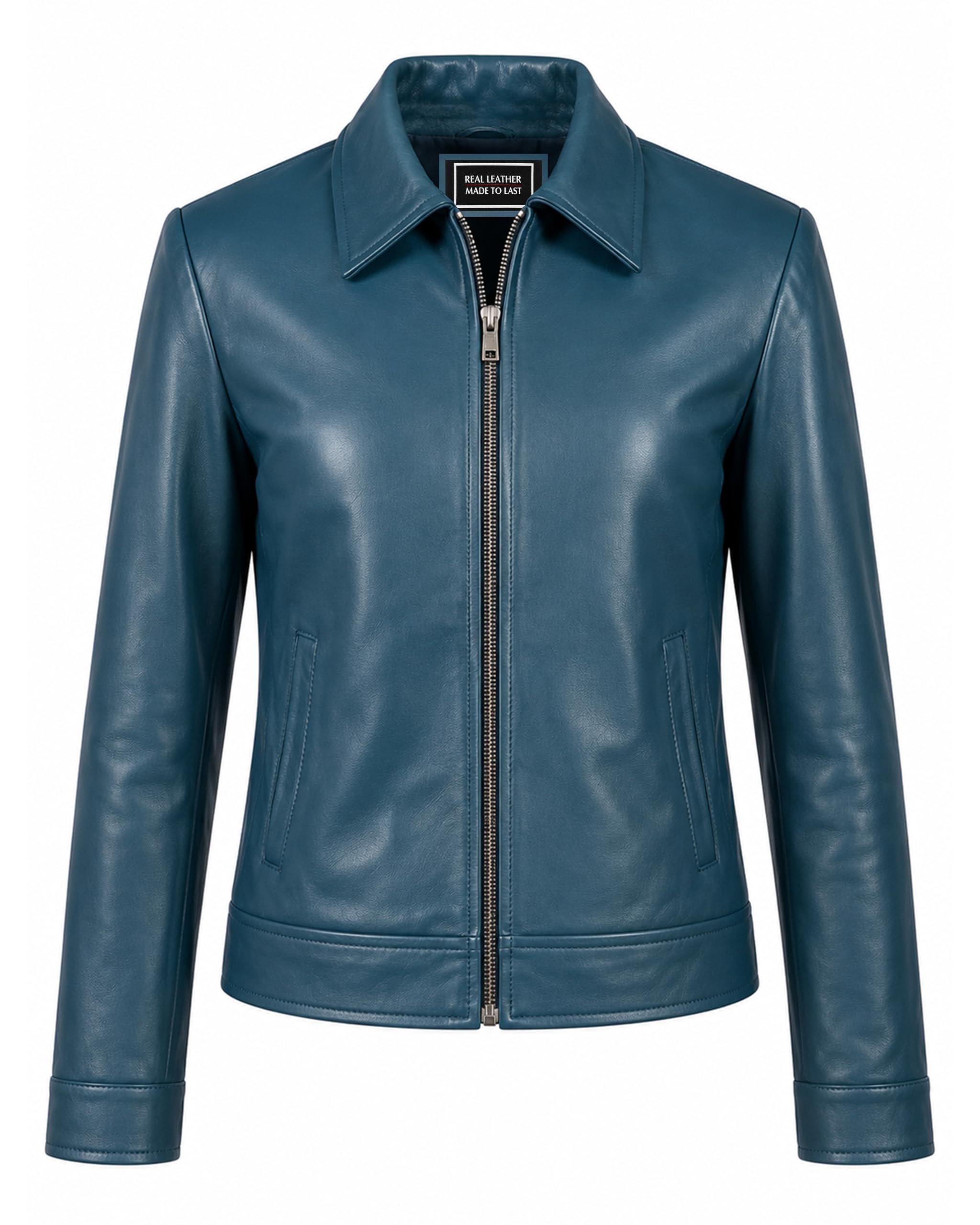 Jild Polo Collar Womens Leather Jacket - Old School Classic Everyday Wear Premiu