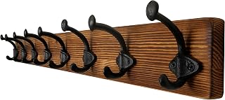 WEBI Wall Mounted Coat Rack, 8 Hooks in Cast Iron, Wall Hook, Solid Wood Coat Rack Bathroom for Coats Jacket, Brown