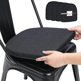 BUYUE Friendly Woven Fabric 14x14 Magnetic Cushions for Metal Chair Set of 4, Enhanced Anti-Slip Seat Pads for Dining Kitchen Café Stackable Chairs (U-Shape, Black, 4 Counts)