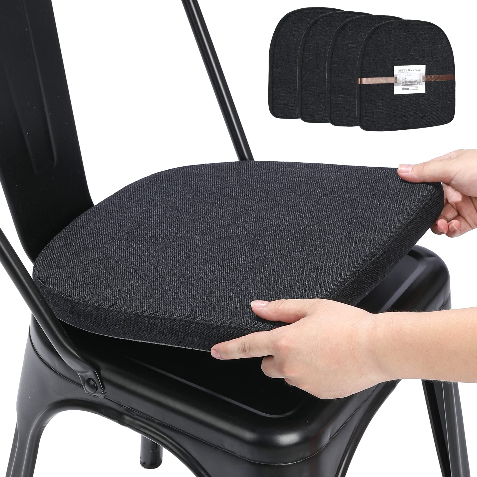 BUYUE Friendly Woven Fabric 14x14 Magnetic Cushions for Metal Chair Set of 4, En