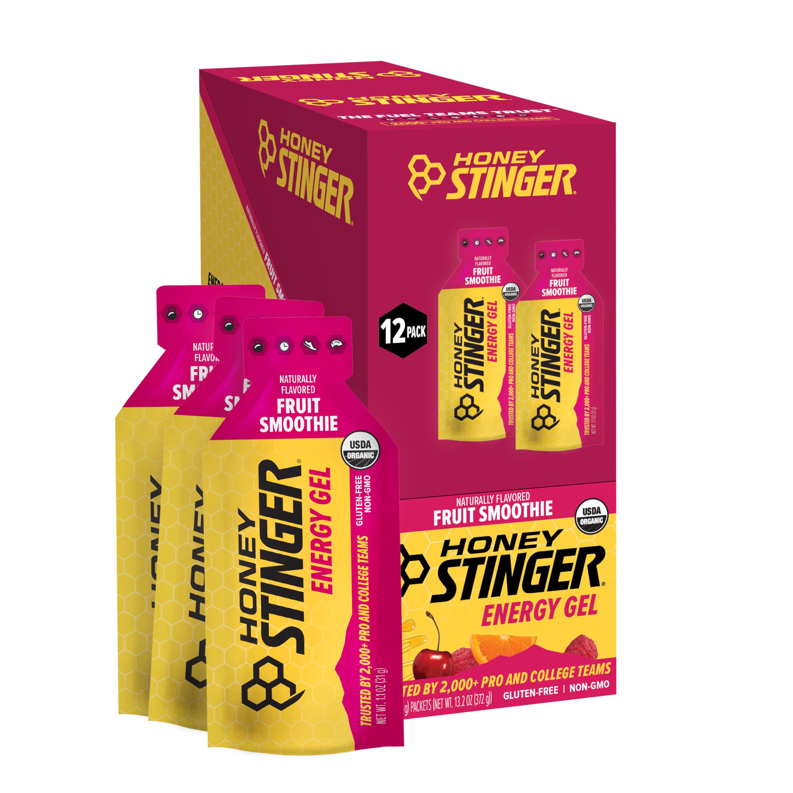 Honey Stinger Organic Fruit Smoothie Energy Gel, Gluten Free & Caffeine Free, fo