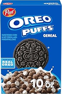 Post OREO PUFFS® Chocolate Breakfast Cereal, 10 oz box | Chocolatey Puffs With Marshmallows And Rich Cookie Flavor For A Sweet Cookies And Creme Taste, On The Go Snack