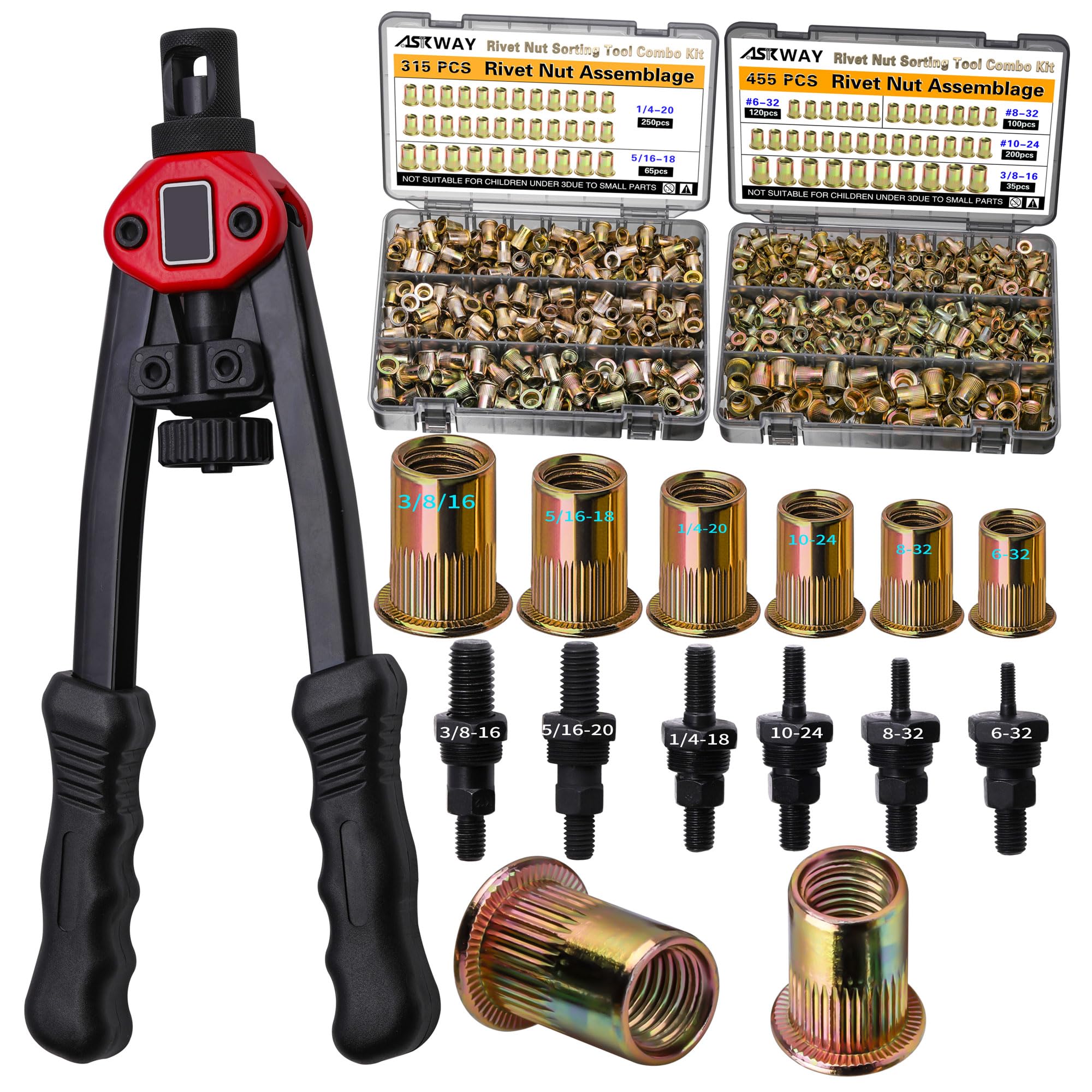 ASKWAY ASE Pressure Rivet Nut Tool Kit, 770pcs Imperial Rivet Nut | Threaded riv