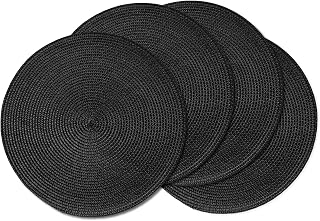 AHHFSMEI Round Braided Placemats Set of 4 15 Inch Black Table Mats | Washable woven polypropylene placemats for dining tables with heat resistance and easy care for everyday meals and hosting
