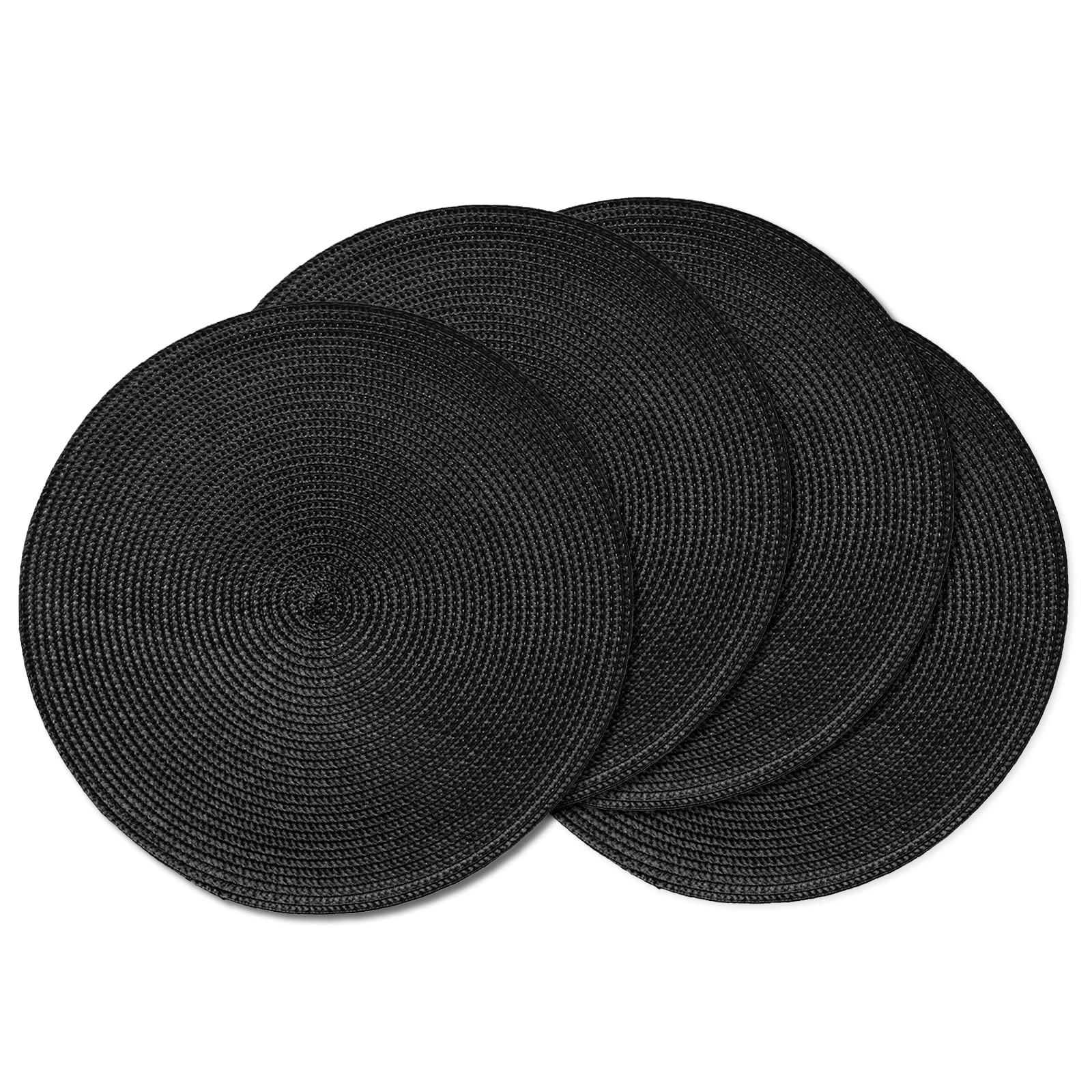 AHHFSMEI Round Braided Placemats Set of 4 15 Inch Black Table Mats | Washable wo