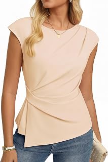 GRACE KARIN Women's Summer Tops Short Sleeve Crew Neck Ruched Work Blouses