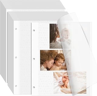 VOKOY 100 Sheets/200 Pages Photo Album Pages for 3 Ring Binder, Self Adhesive Scrapbooking Album Refill Pages Replacement Photo Album Sheets for 2x3 4x6 5x7 8x10 Photo or Cards, 11 x 9 Inch