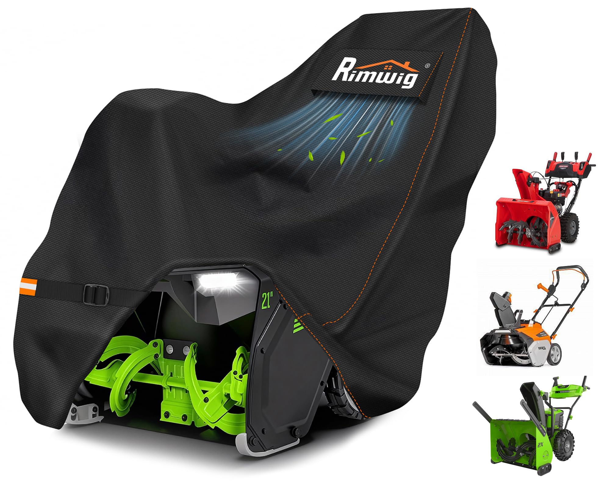 Rimwig Snow Blower Cover Waterproof Outdoor, Multi-Brand Fit, Black | Snow Throw