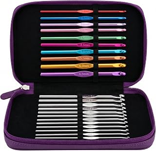 Crochet Hooks Set, Purple Tone Knitting Tools with Zipper Case, Assorted Aluminum Crochet Hooks and Needles Kit for Small Projects and Gift Use