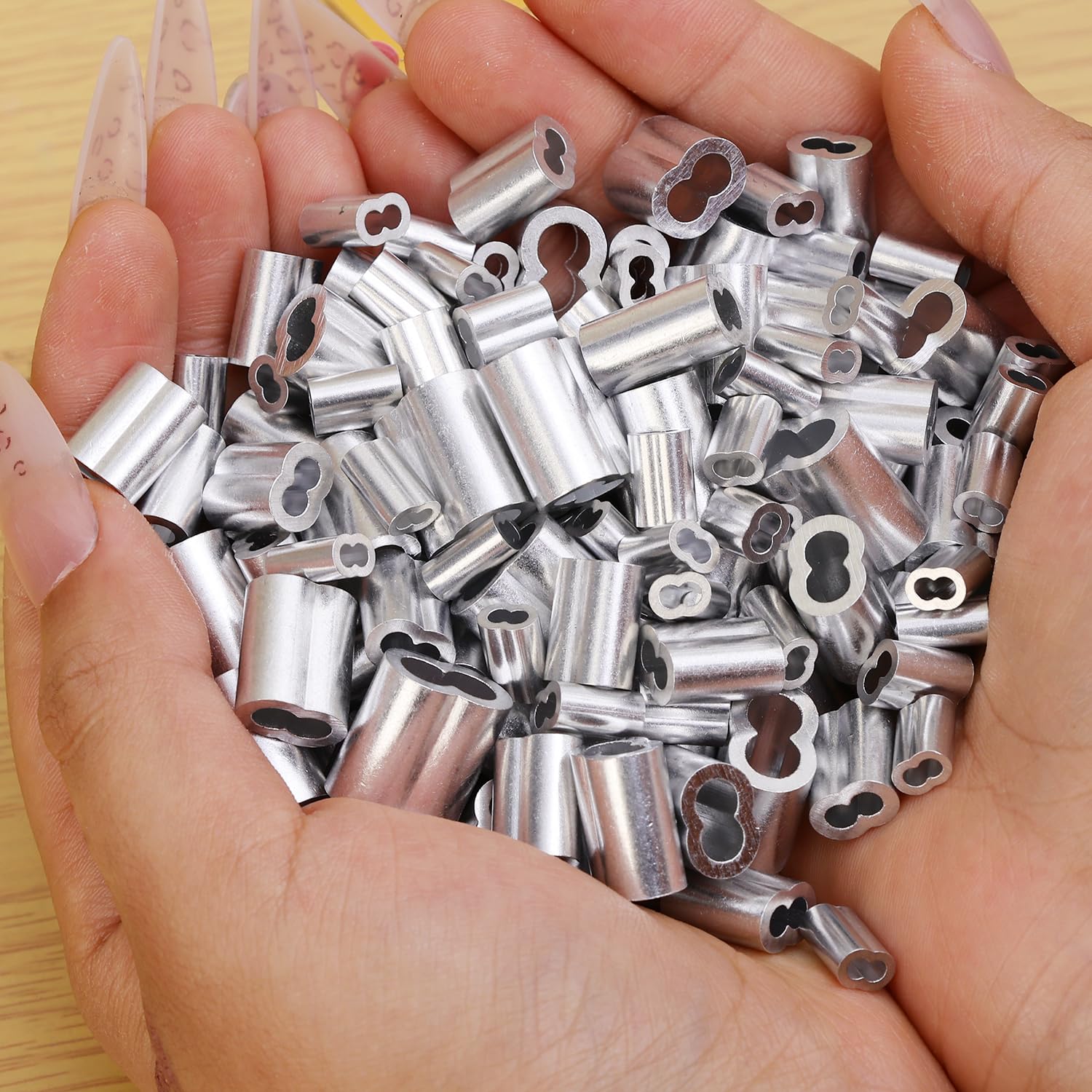 10pcs 8 Shape Aluminum Double Hole Clamp Steel Cable Crimp Rings Fixed Fittings 