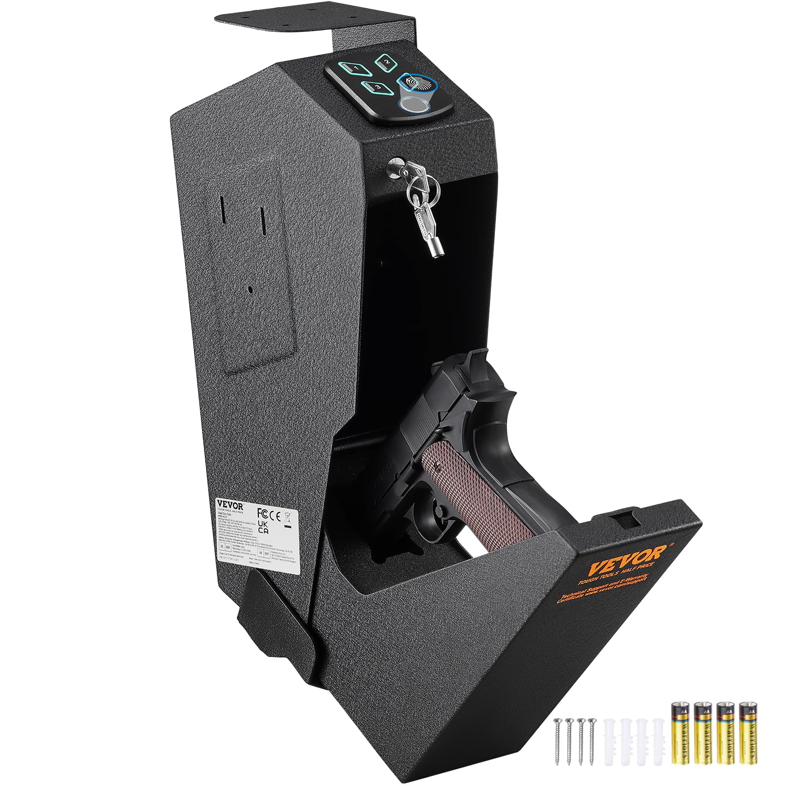 VEVOR Mounted Gun Safe for Pistols, Biometric Gun Safe with Three Quick Access W