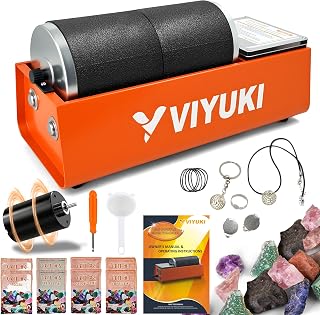 VIYUKI Professional Rock Tumbler Kit -6LB Rock Polisher(Double Barrel) | Includes Rough Gemstones, 8 Polishing Grits, Jewelry, Learning Guide, Ideal Gift for Adults & Collectors