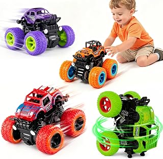 ANAOER 4 Pack Monster Trucks Toys for Boys 2 3 4 5 6 7 Year Old, Friction Powered Pull Back Car Toys for Toddlers Kids Ages 3-5 2-4 4-7, Best Birthday Christmas Party Gift for Boys and Toddlers