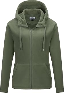 Outdoor Ventures Giacca da donna in pile con cappuccio e 6 tasche, calda e morbida, stile casual