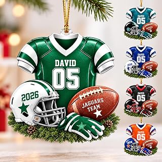 Personalized American Football Christmas Ornament, Custom Name and Jersey Number Acrylic Keepsake, Football Player Uniform, Helmet and Ball, Gift for Christmas, Idea 4