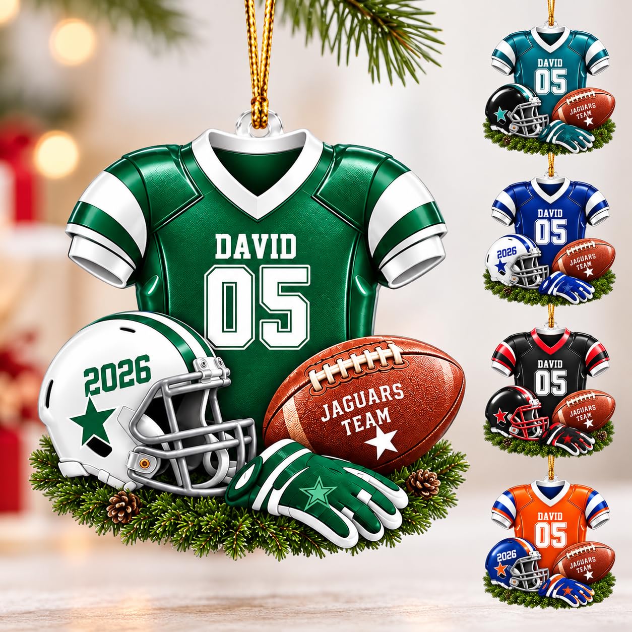 Personalized American Football Christmas Ornament, Custom Name and Jersey Number