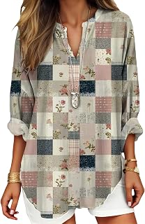 DMOYALA Womens Tops Dressy Casual Long Sleeve V Neck Tunics Plus Size Boho Floral Shirts 2026 Fashion Spring Clothing