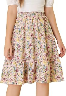 Allegra K Women's Knee Length Skirt Floral Elastic Waist Flowy Tiered A-Line Ruffle Skirt
