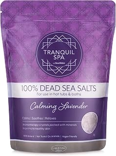 Clearwater Tranquil Spa Dead Sea Bath & Hot Tub Salts Lavender 1kg | Tranquil Spa Range, 100% Natural Minerals, Resealable Bag, Warm Water Dissolve, Vegan & Cruelty Free