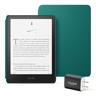 Amazon Kindle Paperwhite Bundle: Includes, Amazon Kindle Paperwhite 16GB | Jade, Plant-Based Leather Cover | Jade, & Power Adapter