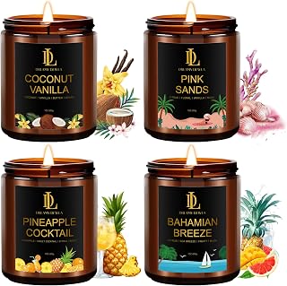 Scented Candles Gift Set, 4 Pack 28oz 200 Hours Burn, Candles for Women Men, Scents of Pineapple Cocktail/Coconut Vanilla/Pink Sands/Bahamian Breeze