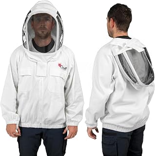 Beekeeper Jacket with Veil from Ceracell - Upper Body Protection - 100% Cotton, Secure Zippers, Flaps, Sleeve Tabs & Collapsible Veil - Tough Beekeeping Protection - 2XLarge