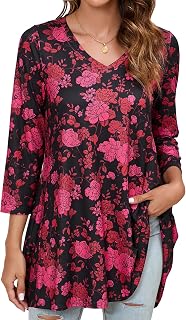 Enmain Women's Plus Size Long 3/4 Sleeve Blouse Women's Chic and Elegant Winter V-Neck Tunic Floral Paisley Swing Loose Blouse