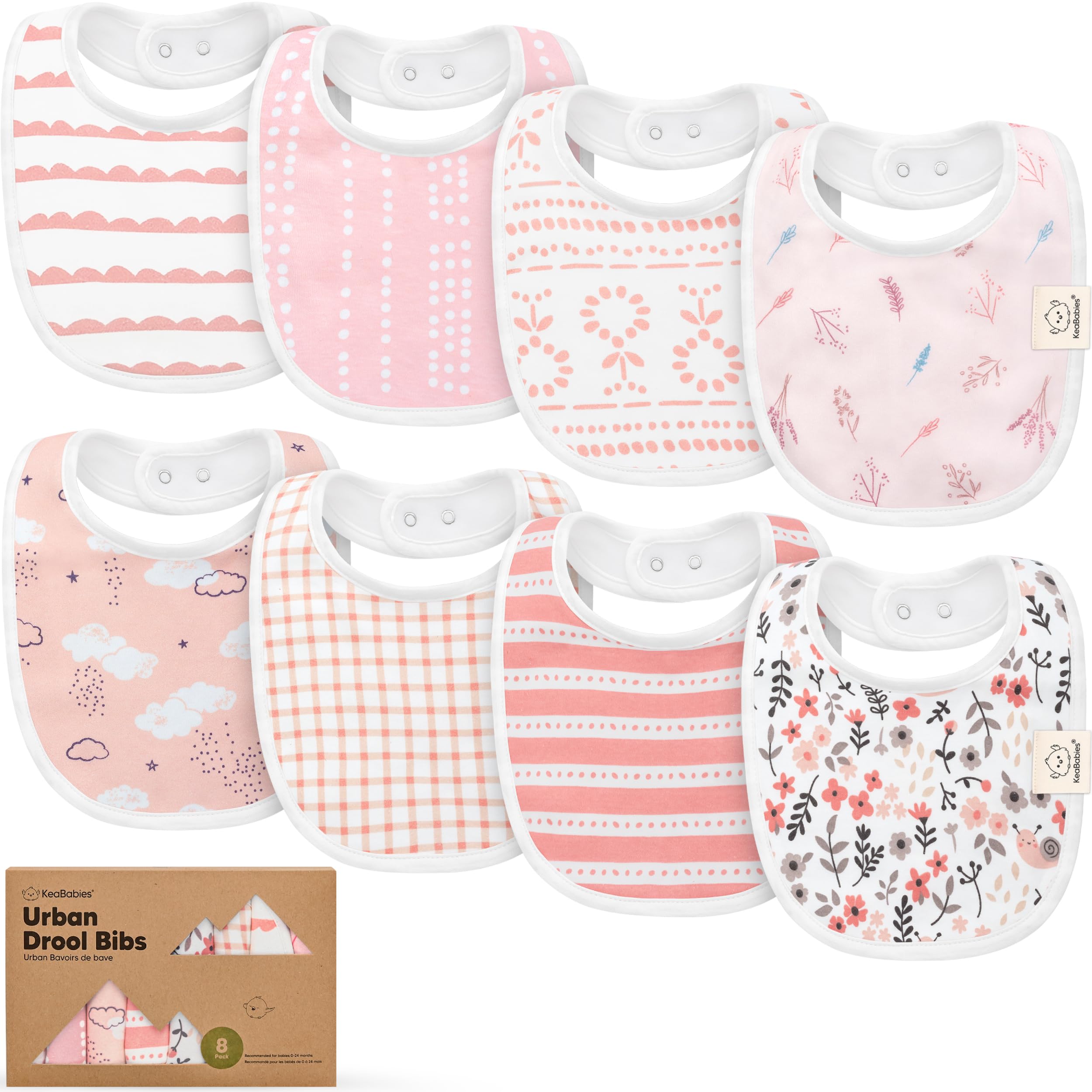 KeaBabies 8-Pack Organic Baby Bibs for Drooling and Teething (Sweet Charm) | Sof