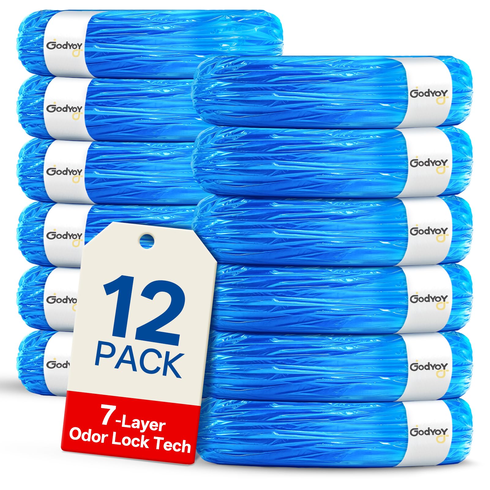 Godyoy 12PC Refill Bags Fits Diaper Genie for Litter Genie for Pet Genie | 7-Lay