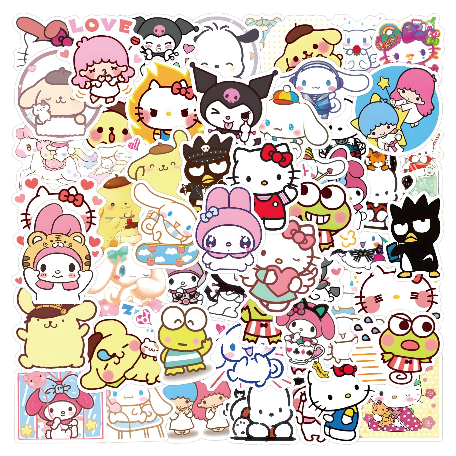 100pcs Hellokitty Kuromi Mymelody Stickers for Kids, Cute Sanrio Cartoon Waterpr
