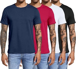 Boyzn Men's 3, 4 or 5 Pack Cotton T-Shirts, Short Sleeve Crewneck Sport Tees, Cotton Gym Workout Running Shirts for Men