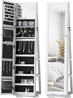 Homcom 3-Tier Rotating Jewellery Box Mirror 38 x 38 x 160 cm White