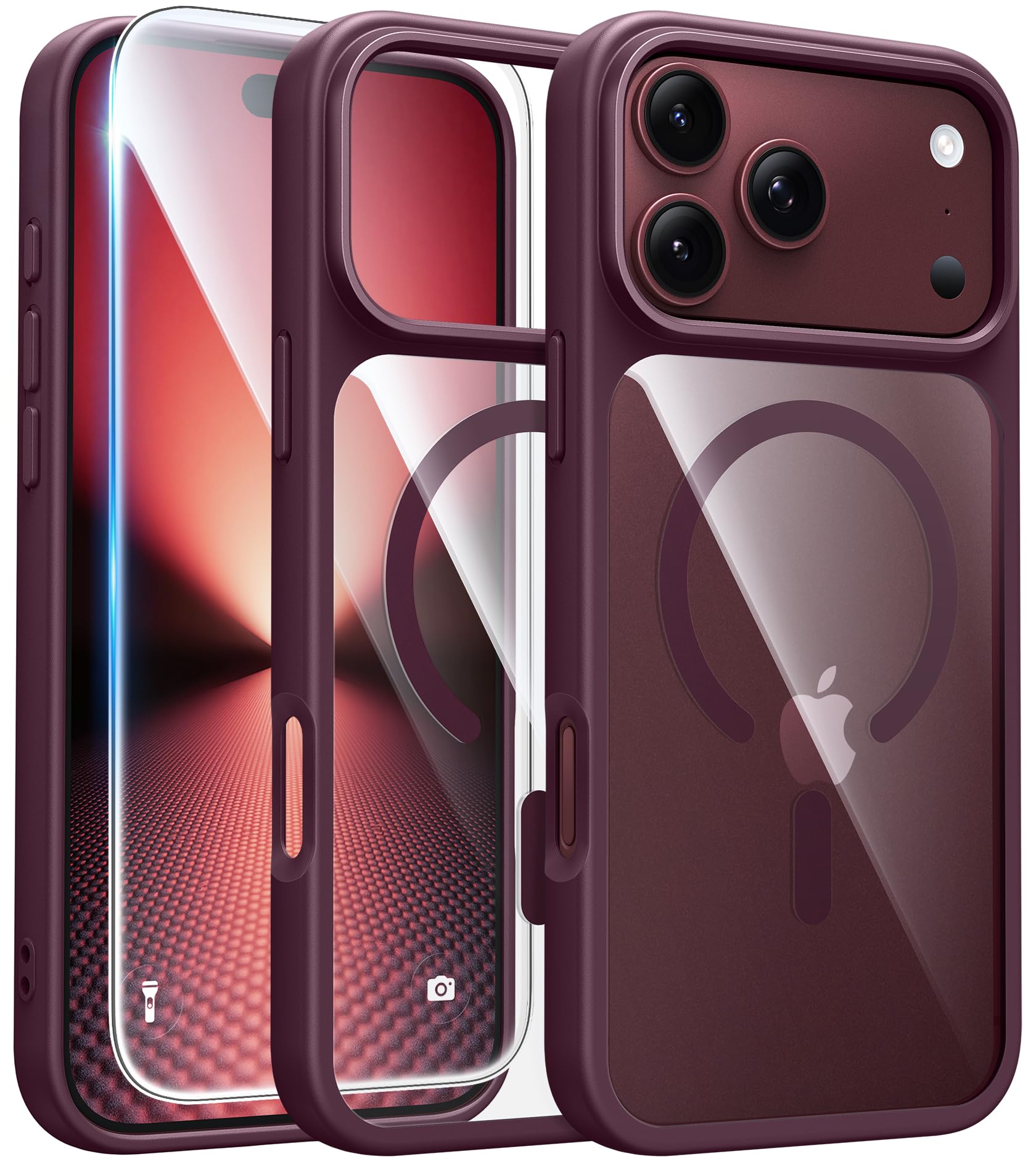 FNTCASE Magnetic for iPhone 18 Pro Case / 17 Pro Case, Clear Burgundy | Fit for 
