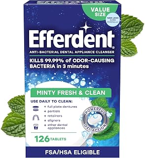 Efferdent Denture Cleaner Tablets, Minty Fresh & Clean, 126 Count | Retainer Cleaner, Use Daily To Clean Dental Appliances, Full Plate Dentures, Aligners & Mouth Guards