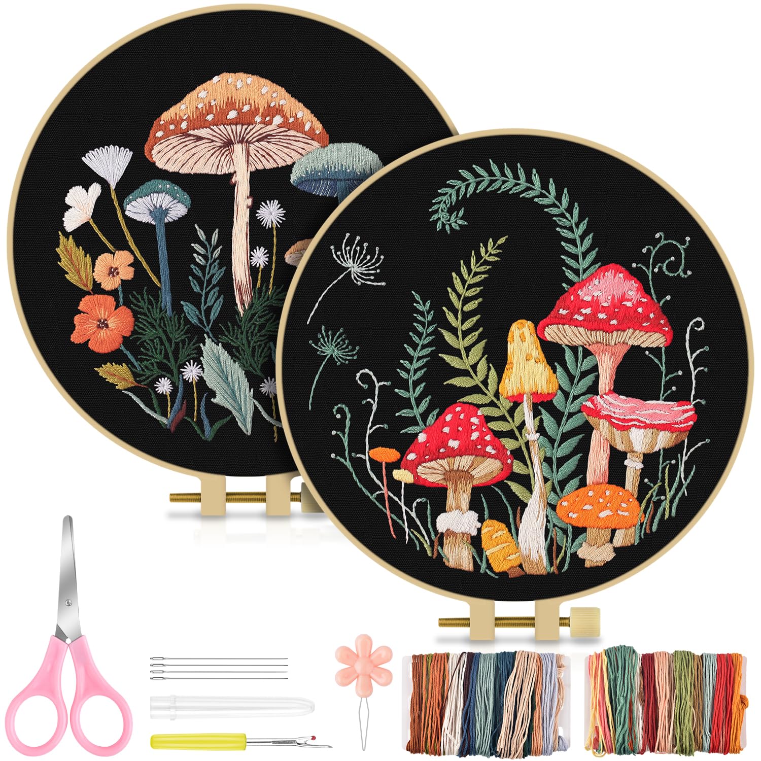 TINDTOP 2 Sets Embroidery Kit for Adult, Embroidery Kit for Beginners Include Em