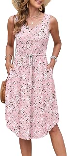 AUSELILY Summer Dresses Women Sleeveless Beach Dress with Drawstring